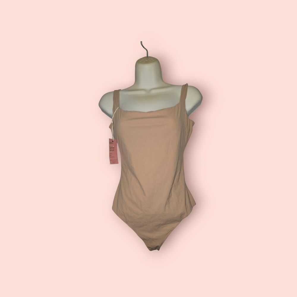 Quince Second Skin Square Neck Tank Bodysuit Mocha Brown Size Large Smoothing
